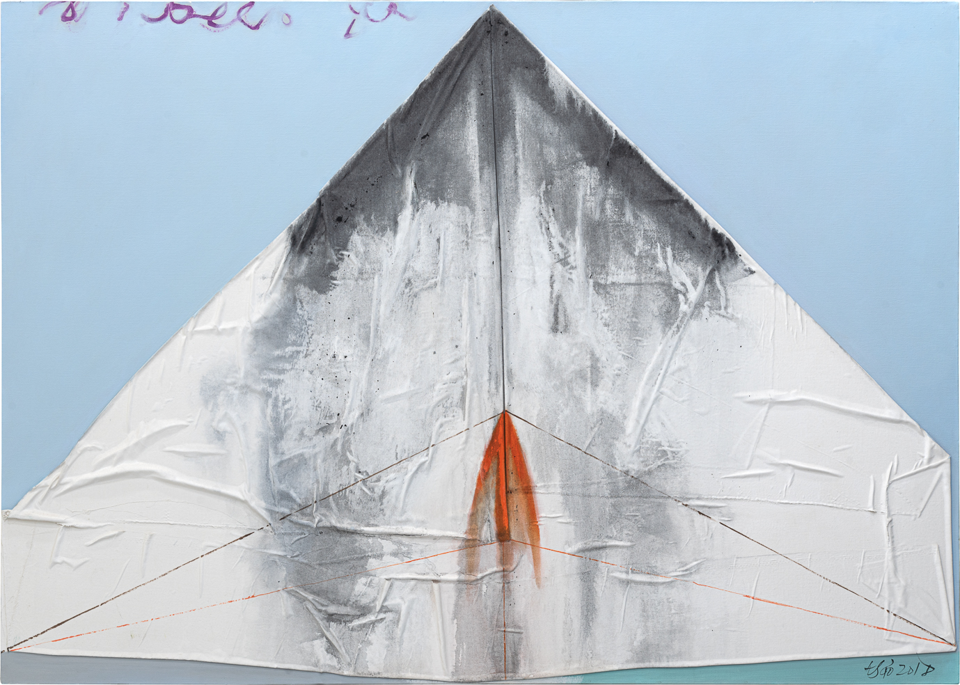 đường kẻ #6 | 2018 | vải, acrylic, sơn dầu trên vải bố | 100 x 140 cm 
