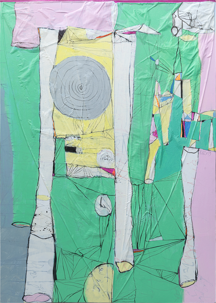 vòng xoắn ốc #6 | 2019 | vải, acrylic, sơn dầu trên vải bố | 140 x 100 cm
