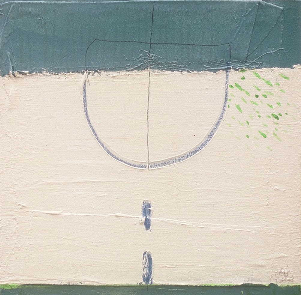 april #a4 | 2004 | papier mâché, canvas, charcoal, acrylic on canvas | 50 x 50 cm