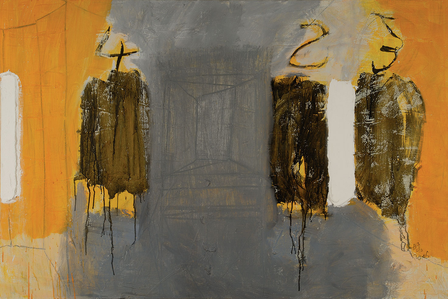 blue skies and fairy tales #15 | 2006 | acrylic, oil, papier mâché, on canvas | 90 x 90 cm