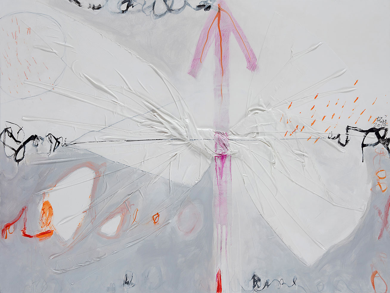 đường kẻ #15 | 2017 | vải, acrylic, than trên vải bố | 120 x 160 cm