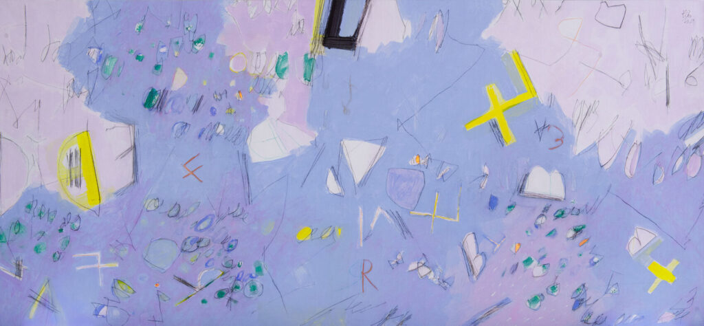 breeze on the river #3 | 2021 | acrylic, oil, charcoal, oil pastel on canvas | 140 x 300 cm
