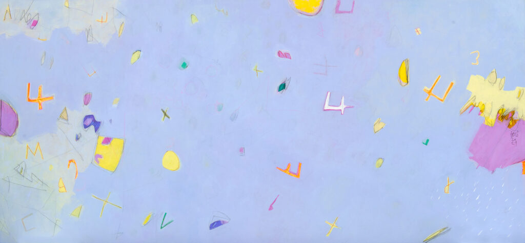 breeze on the river #7 | 2021 | acrylic, oil, charcoal, oil pastel on canvas | 141 x 300 cm