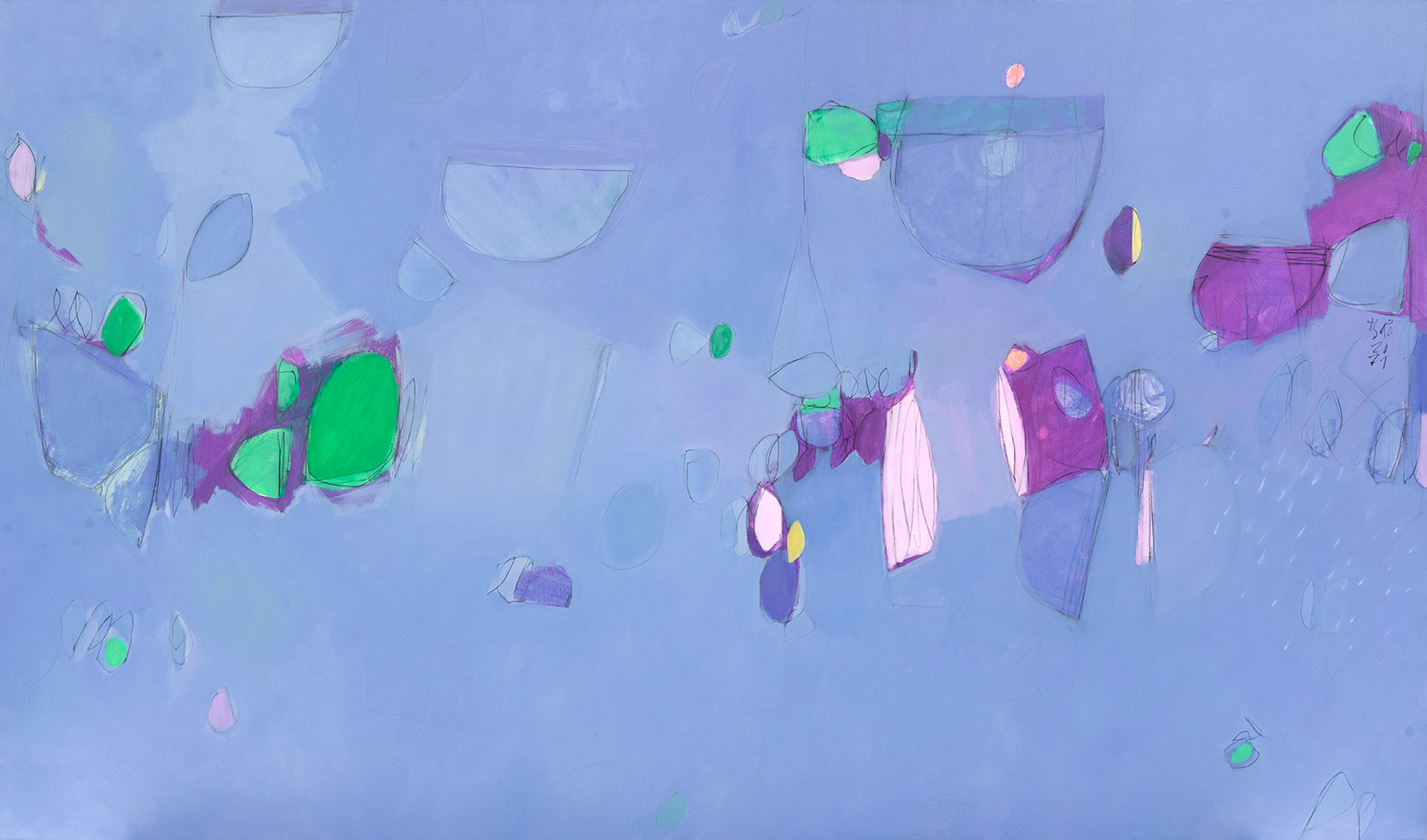 breeze on the river #9 | 2021 | acrylic, oil, charcoal, oil pastel on canvas | 140 x 240 cm