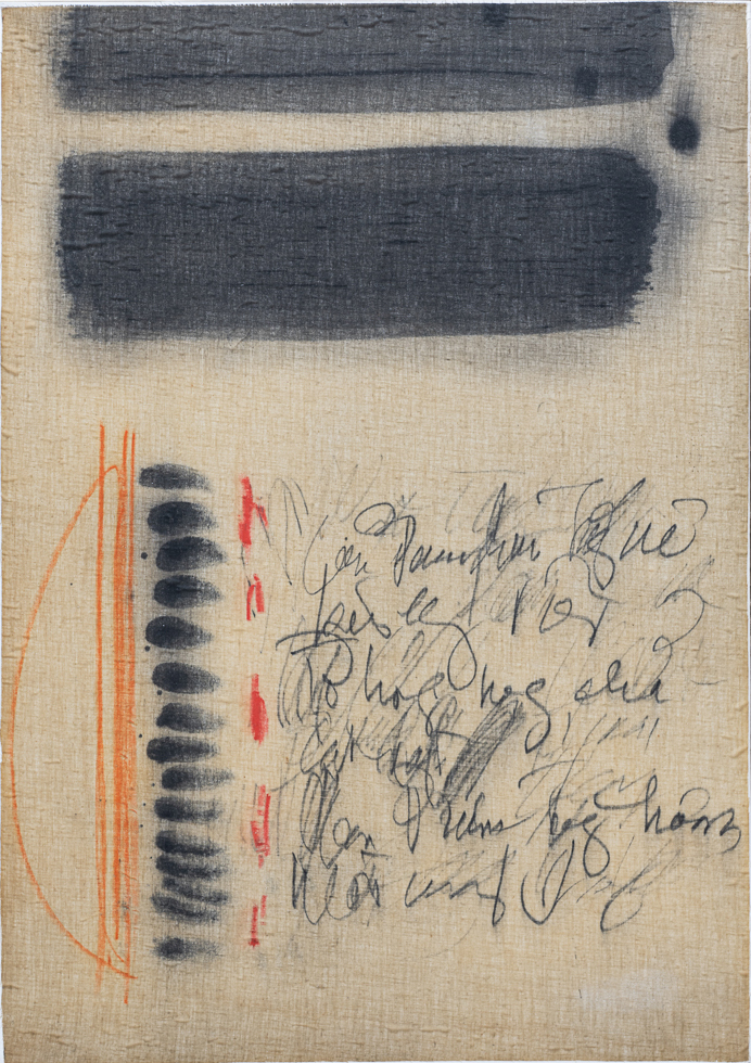 memoir #8 | 2011 | acrylic, charcoal, oil pastel on silk paper canvas mounted | 72 x 50,5 cm