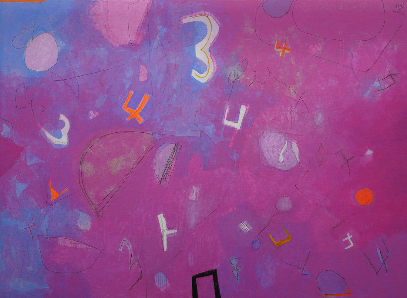 sông trăng #1 | 2023 | acrylic, sơn dầu, than, sáp dầu trên vải bố | 150 x 205 cm