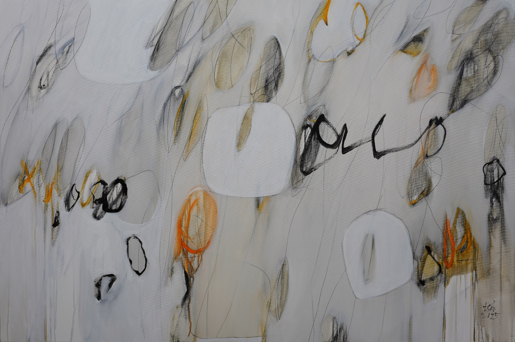 trăng non #17 | 2025 |  acrylic, oil, charcoal on canvas | 100 x 150 cm