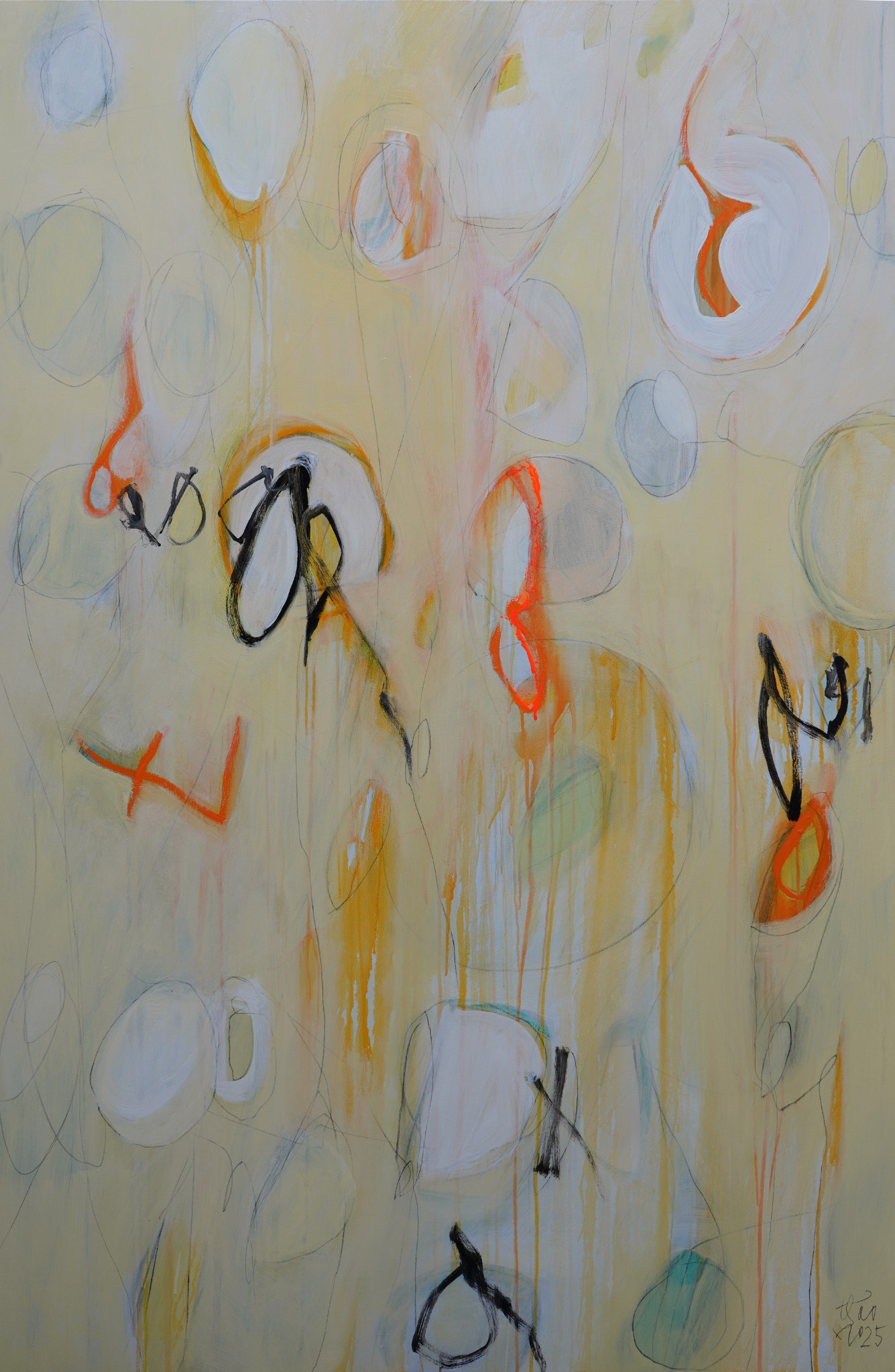 trăng non #19 | 2025 | acrylic, oil, charcoal on canvas | 150 x 100 cm